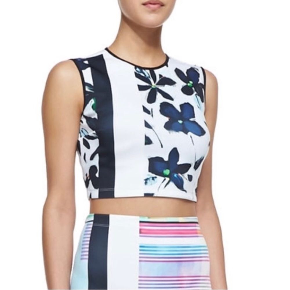 Clover Canyon | Floral Striped Sleeveless Neoprene Crop Top